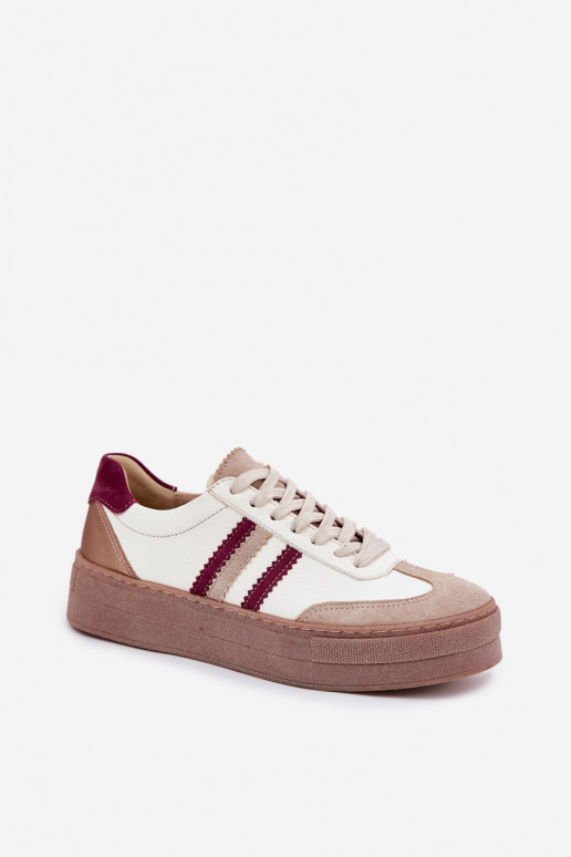 Leer Sneakers model schoenen Dames met platform Zazoo N1234 beige-bordeaux Leer Sneakers model schoenen Dames met platform Zazoo N1234 beige-bordeaux