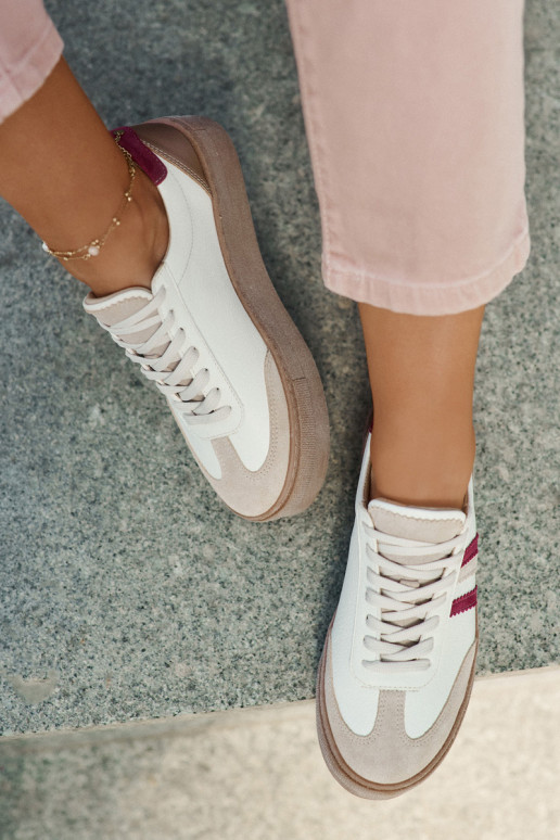 Leer Sneakers model schoenen Dames met platform Zazoo N1234 beige-bordeaux Leer Sneakers model schoenen Dames met platform Zazoo N1234 beige-bordeaux