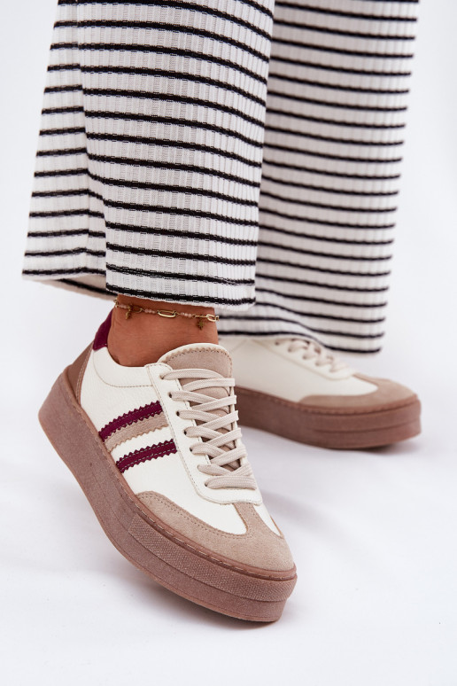 Peau Chaussures modèle baskets Féminin avec une plateforme Zazoo N1234 beige-Bourgogne Peau Chaussures modèle baskets Féminin avec une plateforme Zazoo N1234 beige-Bourgogne