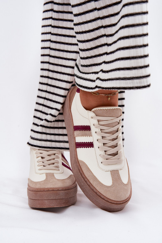 Peau Chaussures modèle baskets Féminin avec une plateforme Zazoo N1234 beige-Bourgogne Peau Chaussures modèle baskets Féminin avec une plateforme Zazoo N1234 beige-Bourgogne