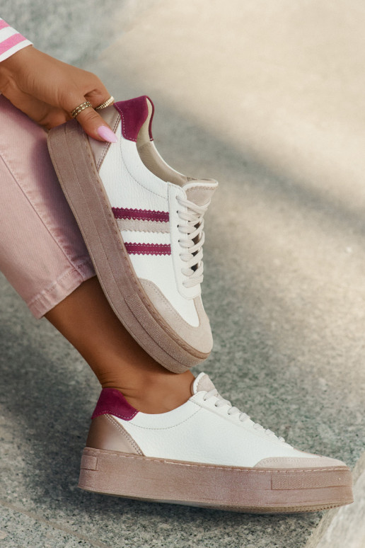 Leer Sneakers model schoenen Dames met platform Zazoo N1234 beige-bordeaux Leer Sneakers model schoenen Dames met platform Zazoo N1234 beige-bordeaux