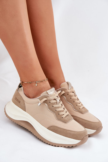Suede sneakers voor dames met platform Big Star RR274A345 HI-POLY SYSTEM zandkleurig