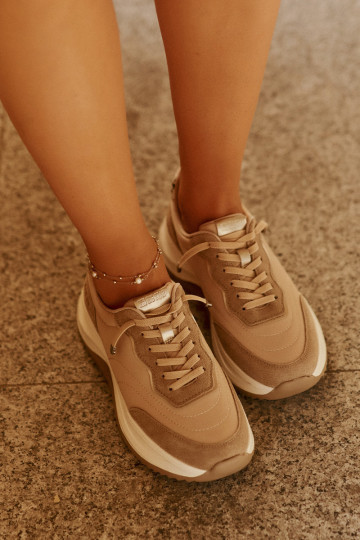 Suede sneakers voor dames met platform Big Star RR274A345 HI-POLY SYSTEM zandkleurig 2