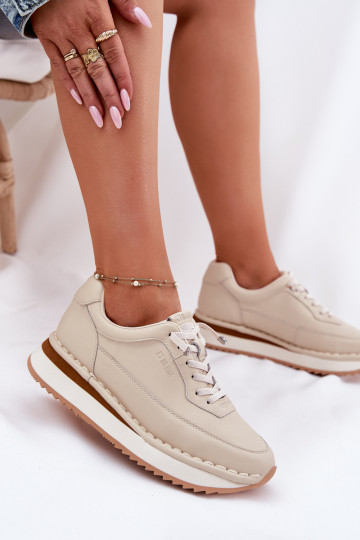 Leer Sneakers model schoenen Dames met platform Big Star RR274A334 beige