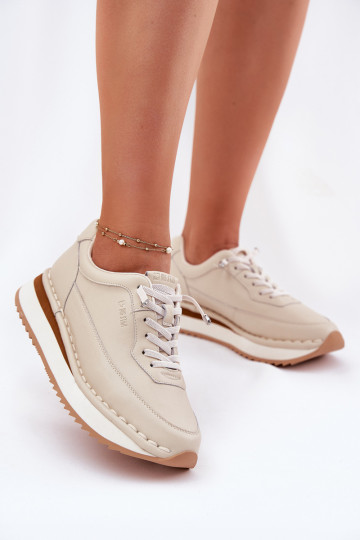 Leer Sneakers model schoenen Dames met platform Big Star RR274A334 beige 2