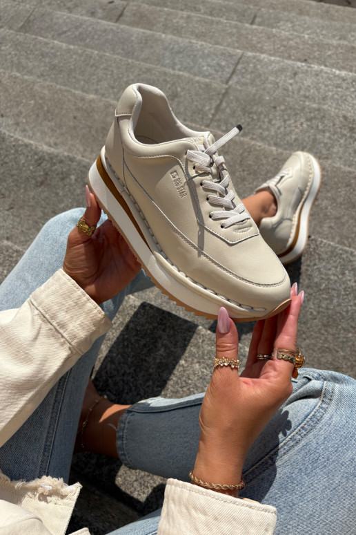 Leer Sneakers model schoenen Dames met platform Big Star RR274A334 beige Leer Sneakers model schoenen Dames met platform Big Star RR274A334 beige