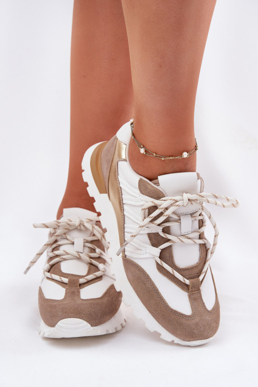Leer schoenen Sneakers model schoenen Dames Artiker 56C1738 beige-gouden kleur Leer schoenen Sneakers model schoenen Dames Artiker 56C1738 beige-gouden kleur