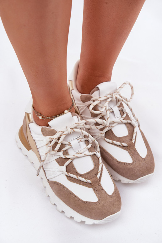 Leer schoenen Sneakers model schoenen Dames Artiker 56C1738 beige-gouden kleur Leer schoenen Sneakers model schoenen Dames Artiker 56C1738 beige-gouden kleur