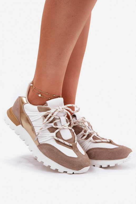 Leer schoenen Sneakers model schoenen Dames Artiker 56C1738 beige-gouden kleur Leer schoenen Sneakers model schoenen Dames Artiker 56C1738 beige-gouden kleur