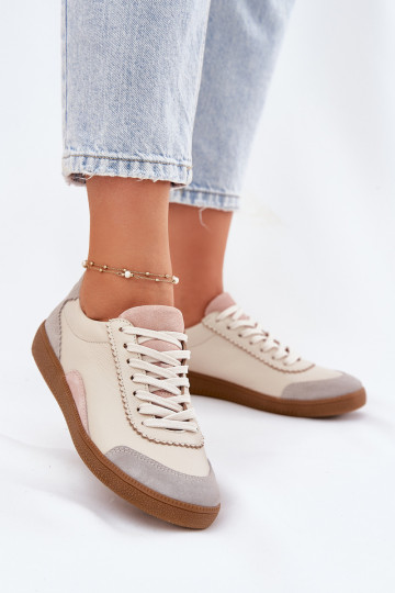 Leer Sneakers model schoenen Dames Zazoo N1220 beige