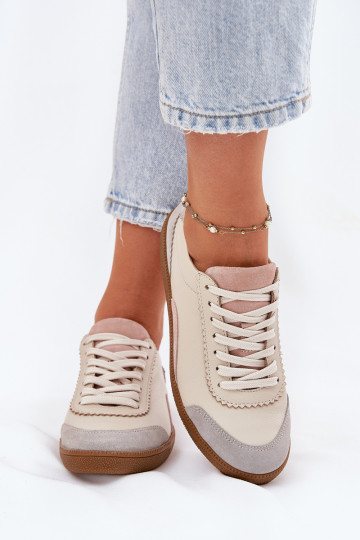 Leer Sneakers model schoenen Dames Zazoo N1220 beige 2