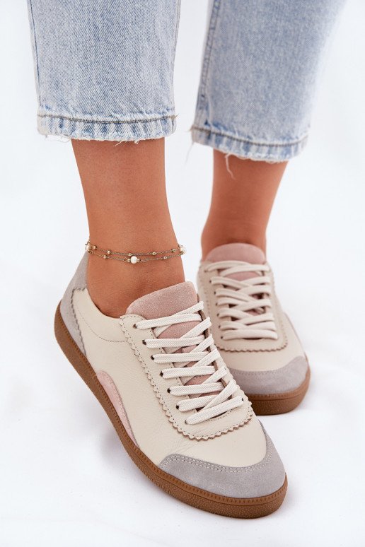Leer Sneakers model schoenen Dames Zazoo N1220 beige Leer Sneakers model schoenen Dames Zazoo N1220 beige