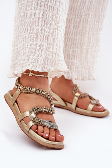 Dames sandalen Met Decoratie met imitatie slangenleer Eko Leer Artiker 56C1362 gouden kleur 2