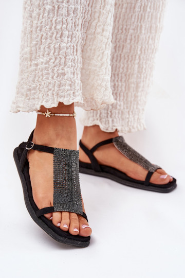 Elegante flache Damen-Sandalen mit glitzernden Details Artiker 56C1370 schwarz 2