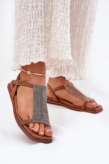 Elegante lage dames sandalen met glanzende details Artiker 56C1365 bruin