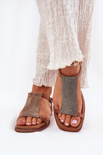 Elegante flache Damen-Sandalen mit glitzernden Details Artiker 56C1365 braun 2