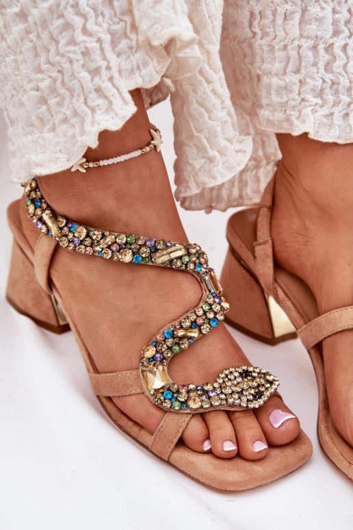 Sandales à talons hauts pour femme aux yeux brillants Artiker 56C1377 beige