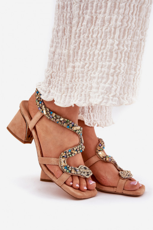 Sandales à talons hauts pour femme aux yeux brillants Artiker 56C1377 beige