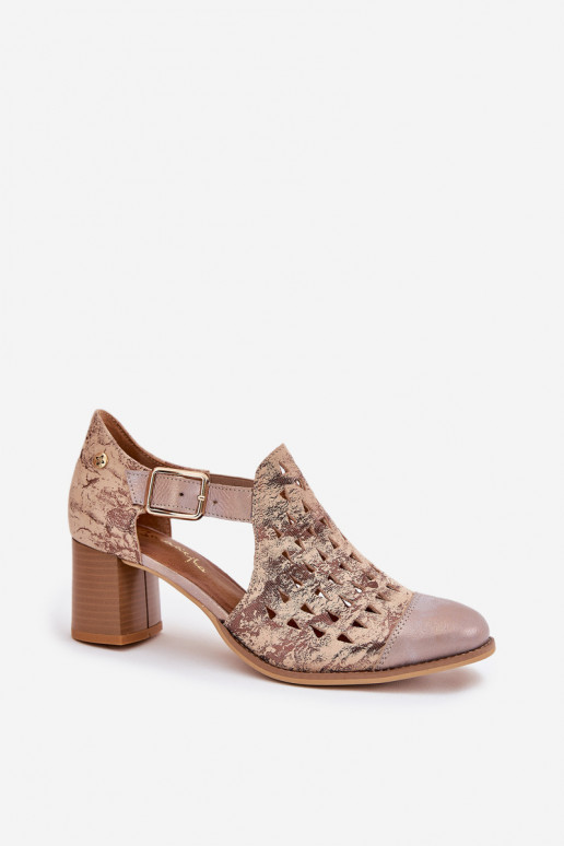 Feminin Haut Durchbrochene Stiefel Es mussciejka 04962-43 Beige-goldene Farbe