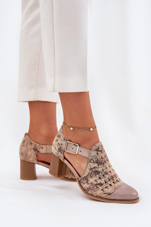 Dames Leer OpengeInerkte laarzen Het heeftciejka 04962-43 beige-gouden kleur