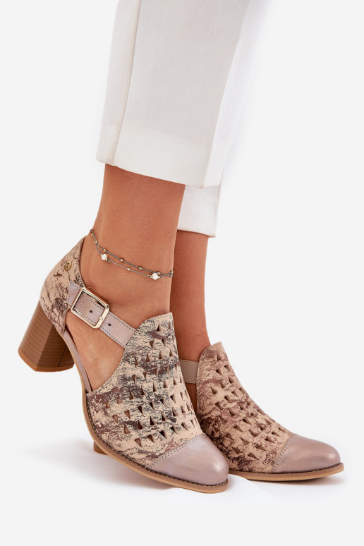 Féminin Peau Bottes ajourées Il fautciejka 04962-43 beige-couleur dorée