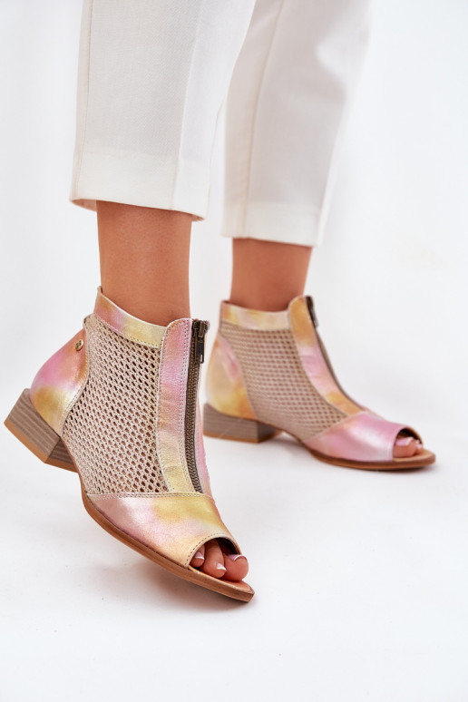 Leer Dameslaarzen met brede hakkenOdkrytymi Palcami Het heeftciejka 06413-15 roze-oranje Leer Dameslaarzen met brede hakkenOdkrytymi Palcami Het heeftciejka 06413-15 roze-oranje