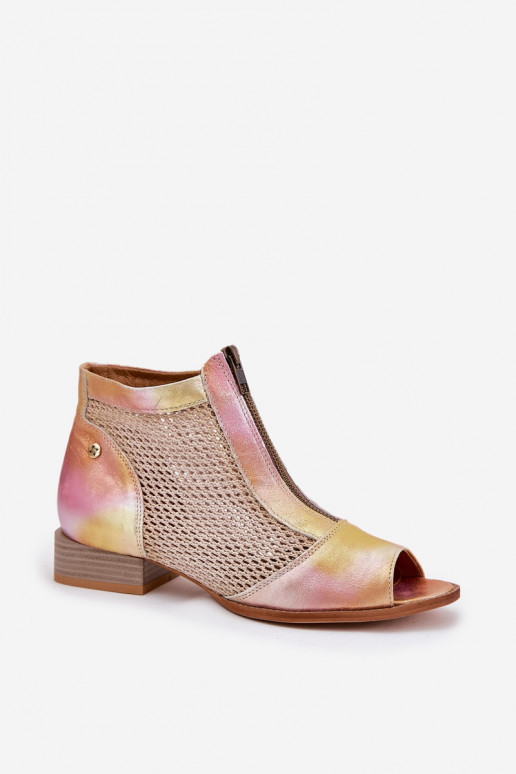 Peau Bottes pour femmes avec des talons largesOdkrytymi Palcami Il fautciejka 06413-15 rose-couleur orange Peau Bottes pour femmes avec des talons largesOdkrytymi Palcami Il fautciejka 06413-15 rose-couleur orange