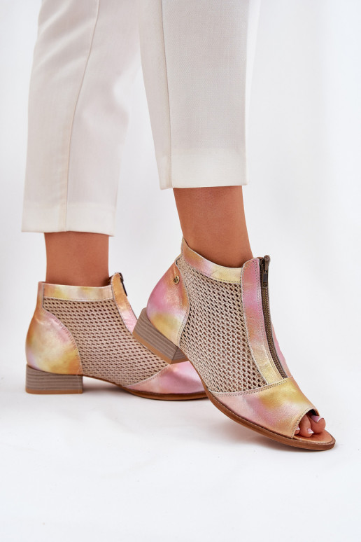 Leer Dameslaarzen met brede hakkenOdkrytymi Palcami Het heeftciejka 06413-15 roze-oranje Leer Dameslaarzen met brede hakkenOdkrytymi Palcami Het heeftciejka 06413-15 roze-oranje