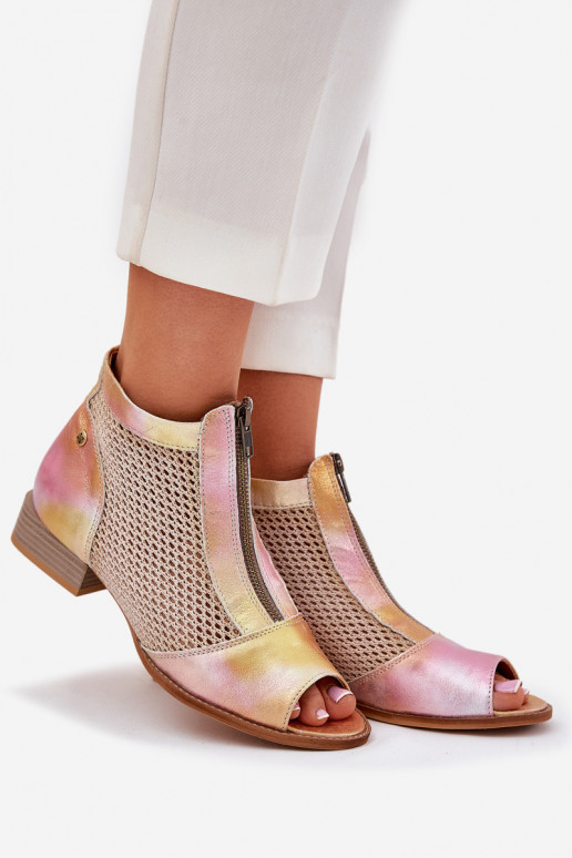 Peau Bottes pour femmes avec des talons largesOdkrytymi Palcami Il fautciejka 06413-15 rose-couleur orange Peau Bottes pour femmes avec des talons largesOdkrytymi Palcami Il fautciejka 06413-15 rose-couleur orange