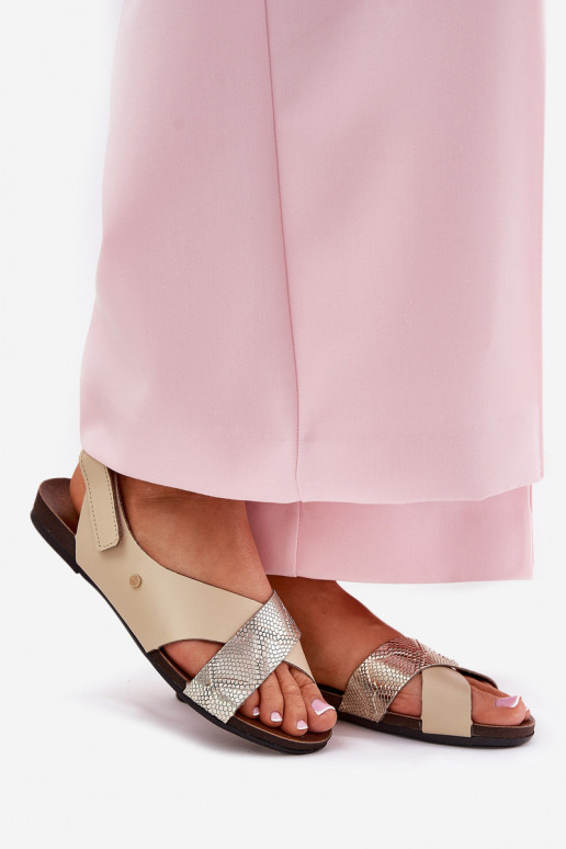 Sandales pour femmes avec attaches adhésives Zazoo 40141 beige-couleur dorée Sandales pour femmes avec attaches adhésives Zazoo 40141 beige-couleur dorée