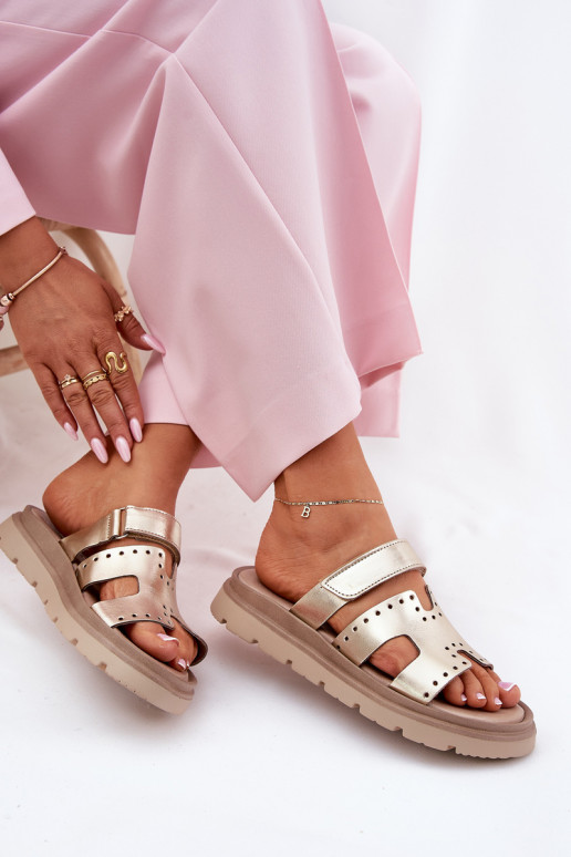 DamespantoffelsOpturalnej Skóry met platform Zazoo 40440 gouden kleur DamespantoffelsOpturalnej Skóry met platform Zazoo 40440 gouden kleur