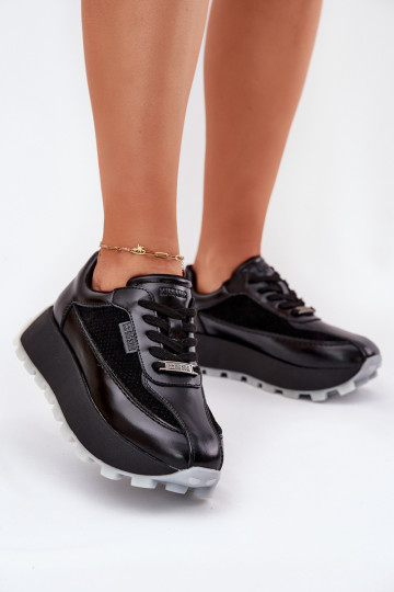 Peau Féminin Chaussures modèle baskets avec une plateforme Big Star RR274873 HI-POLY SYSTEM couleur noire 2