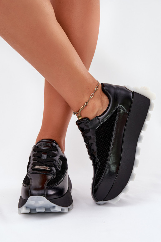 Peau Féminin Chaussures modèle baskets avec une plateforme Big Star RR274873 HI-POLY SYSTEM couleur noire Peau Féminin Chaussures modèle baskets avec une plateforme Big Star RR274873 HI-POLY SYSTEM couleur noire