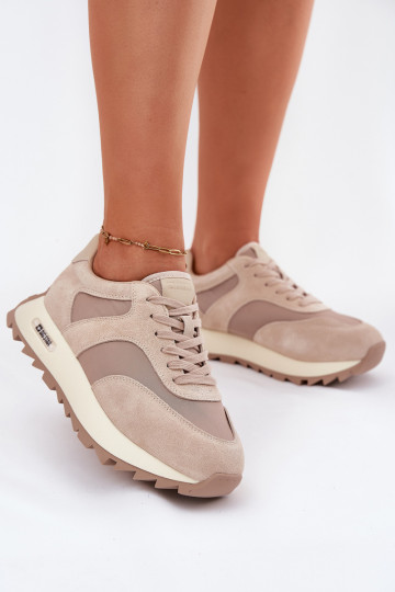 van suède Sneakers model schoenen met platform Dames Big Star RR274897 HI-POLY SYSTEM beige