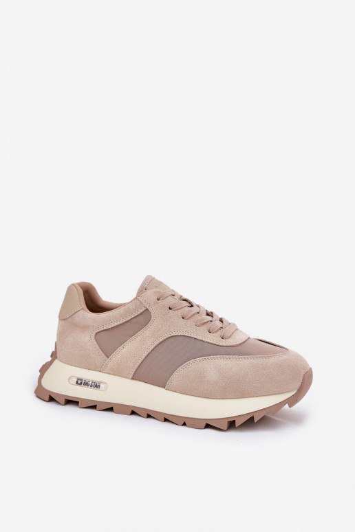 van suède Sneakers model schoenen met platform Dames Big Star RR274897 HI-POLY SYSTEM beige