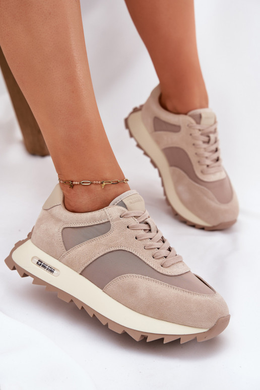aus INildleder Sneakers Stilvollllschuhe mit einer Plattform Feminin Big Star RR274897 HI-POLY SYSTEM Beige