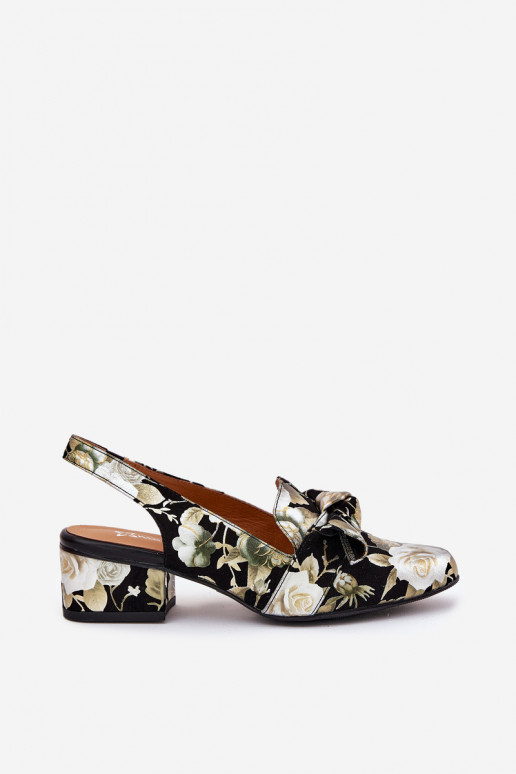 Peau Chaussures avec des fleurs avec des rubans N6539-44 couleur noire Peau Chaussures avec des fleurs avec des rubans N6539-44 couleur noire