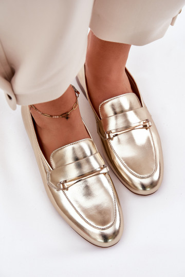 Haut Schuhe Mokassins für Damen Es mussciejka K6809-25 goldene Farbe 2