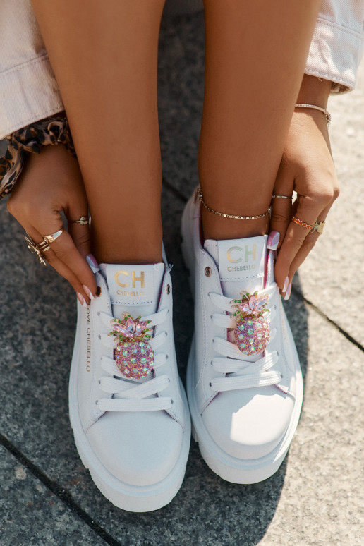 Haut Sneakers Stilvollllschuhe dekorieren Broszką Ananas CheBello 4651 Zueiße Farbe Haut Sneakers Stilvollllschuhe dekorieren Broszką Ananas CheBello 4651 Zueiße Farbe