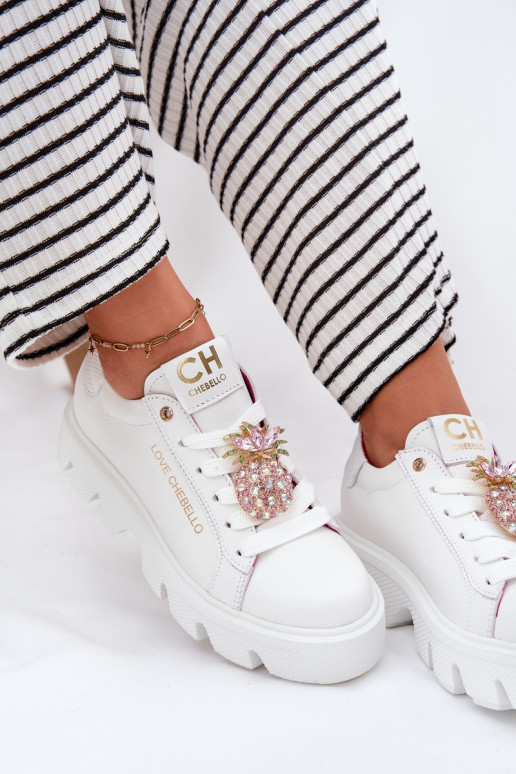 Leer Sneakers model schoenen versieren Broszką Ananas CheBello 4651 Initte kleur Leer Sneakers model schoenen versieren Broszką Ananas CheBello 4651 Initte kleur