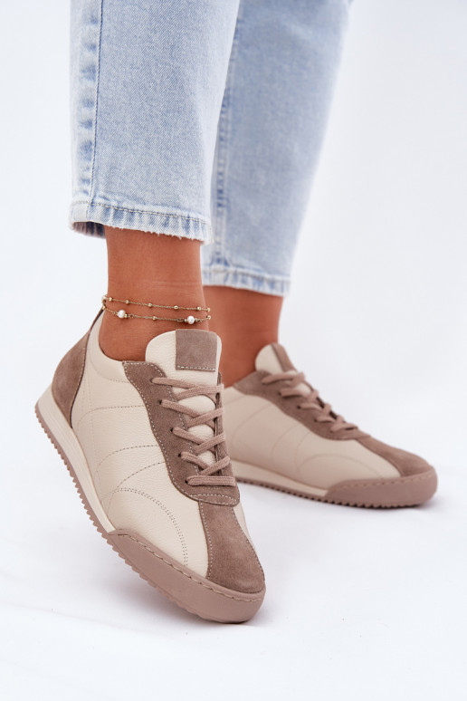 Leer sportschoenen Dames Laura Messi 2935 beige Leer sportschoenen Dames Laura Messi 2935 beige