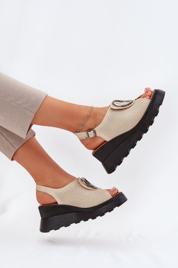 Damen Sandalen auf Plateau mit Ornamenten Artiker 56C0111 in sandfarben