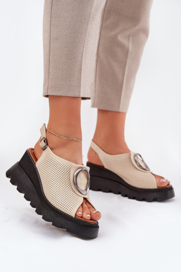 Dames sandalen op platform met ornamenten Artiker 56C0111 zandkleur 2