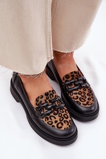 Schwarze Leder-Mokassins mit Panther-Muster Laura Messi 2965
