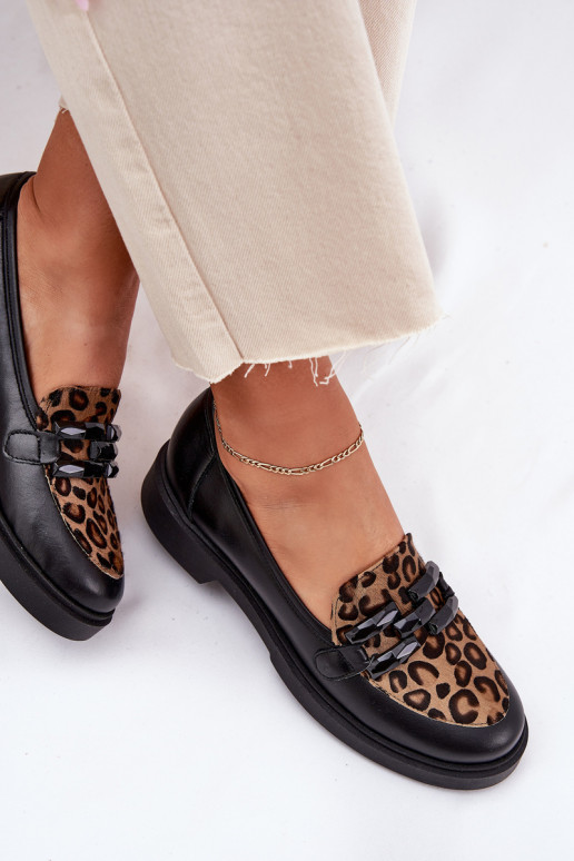 Peau Mocassins avec des ornements I Panterką Laura Messi 2965 couleur noire Peau Mocassins avec des ornements I Panterką Laura Messi 2965 couleur noire