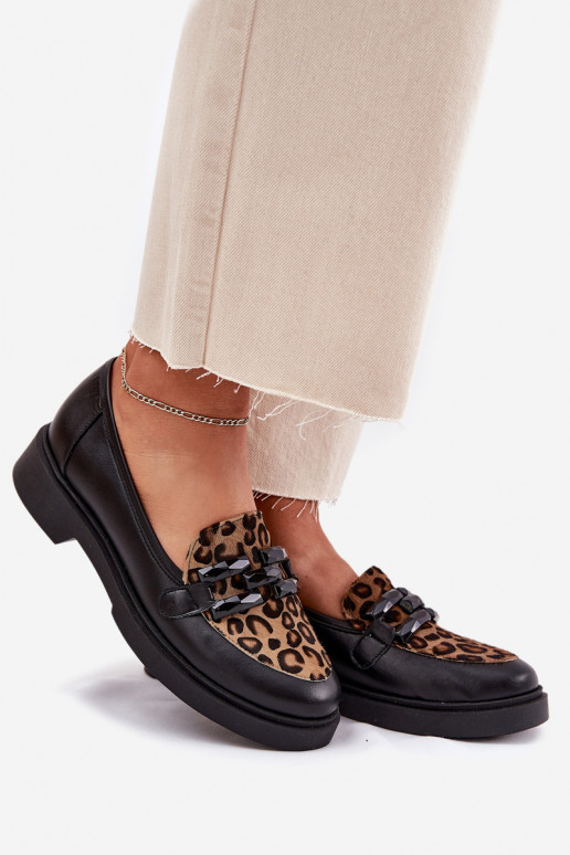 Peau Mocassins avec des ornements I Panterką Laura Messi 2965 couleur noire Peau Mocassins avec des ornements I Panterką Laura Messi 2965 couleur noire