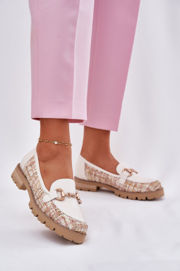 Ivory leren dames mocassins met gouden details Laura Messi 2938 2