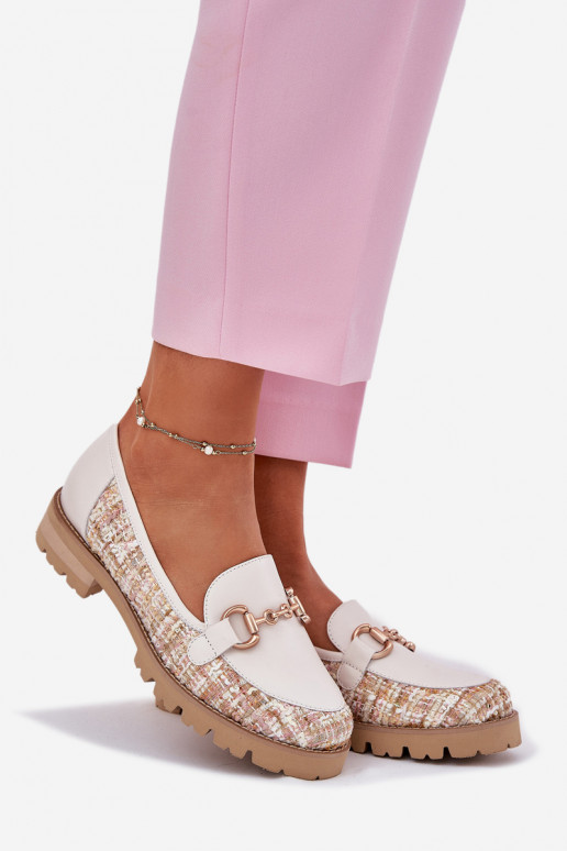 Haut Mokassins für Damen Ze goldene Farbem Detalem Laura Messi 2938 elfenbeinfarbe Haut Mokassins für Damen Ze goldene Farbem Detalem Laura Messi 2938 elfenbeinfarbe