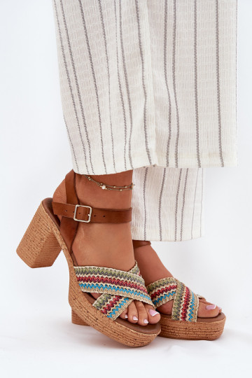 Sandales marron pour femmes avec talons et sangle tressée Zazoo 40460