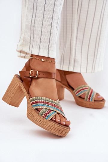 Sandales marron pour femmes avec talons et sangle tressée Zazoo 40460 2